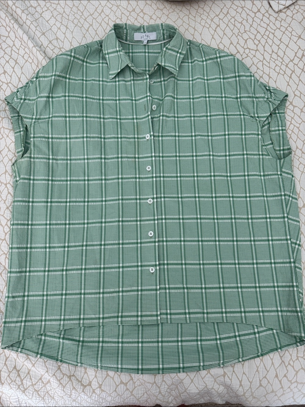 Pearl by Lela Rose Relaxed Green Plaid Button-Up Shirt
